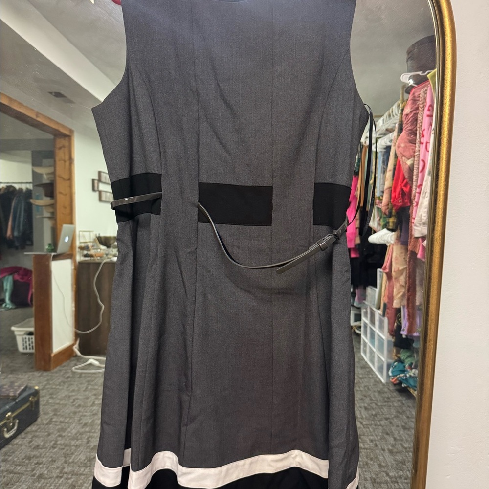 Calvin Klein Gray and Black Midi Dress